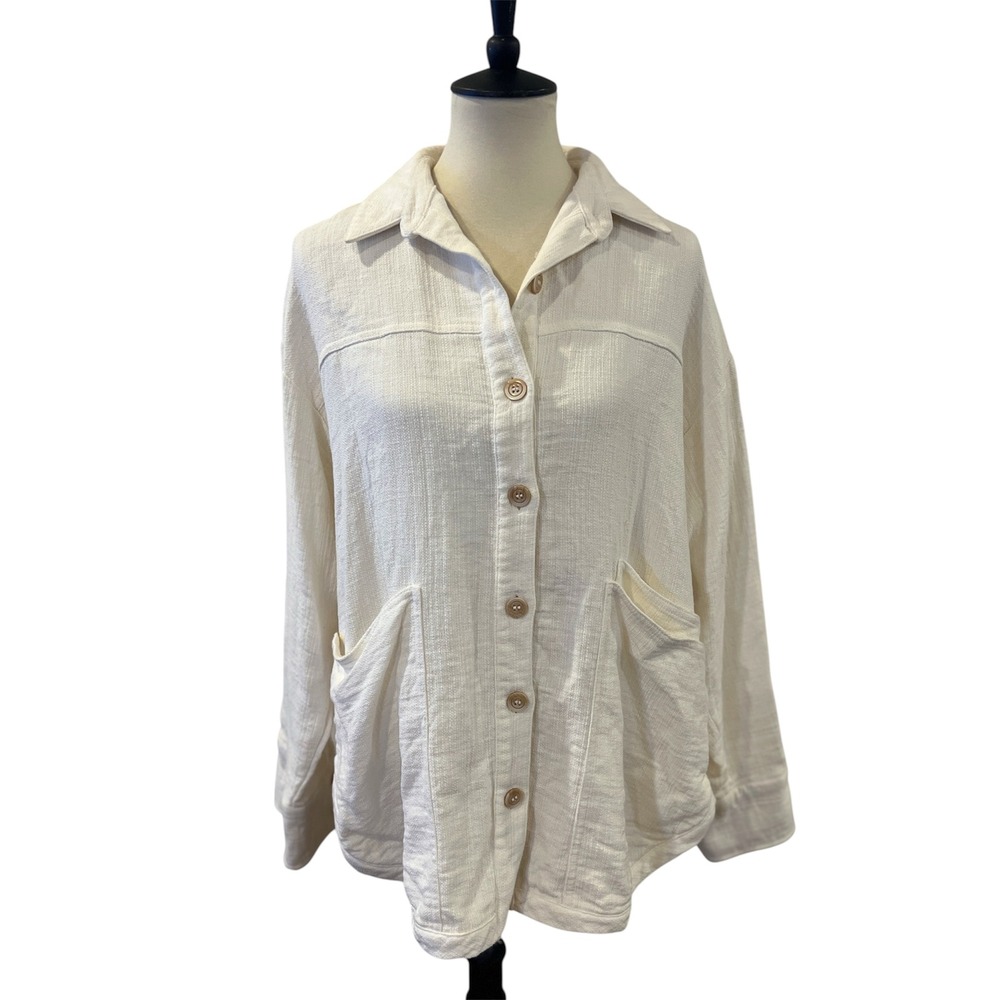 Zara Heavyweight Gauze Rustic Overshirt Shacket Pockets Cream Sz XL NEW - Picture 2 of 8